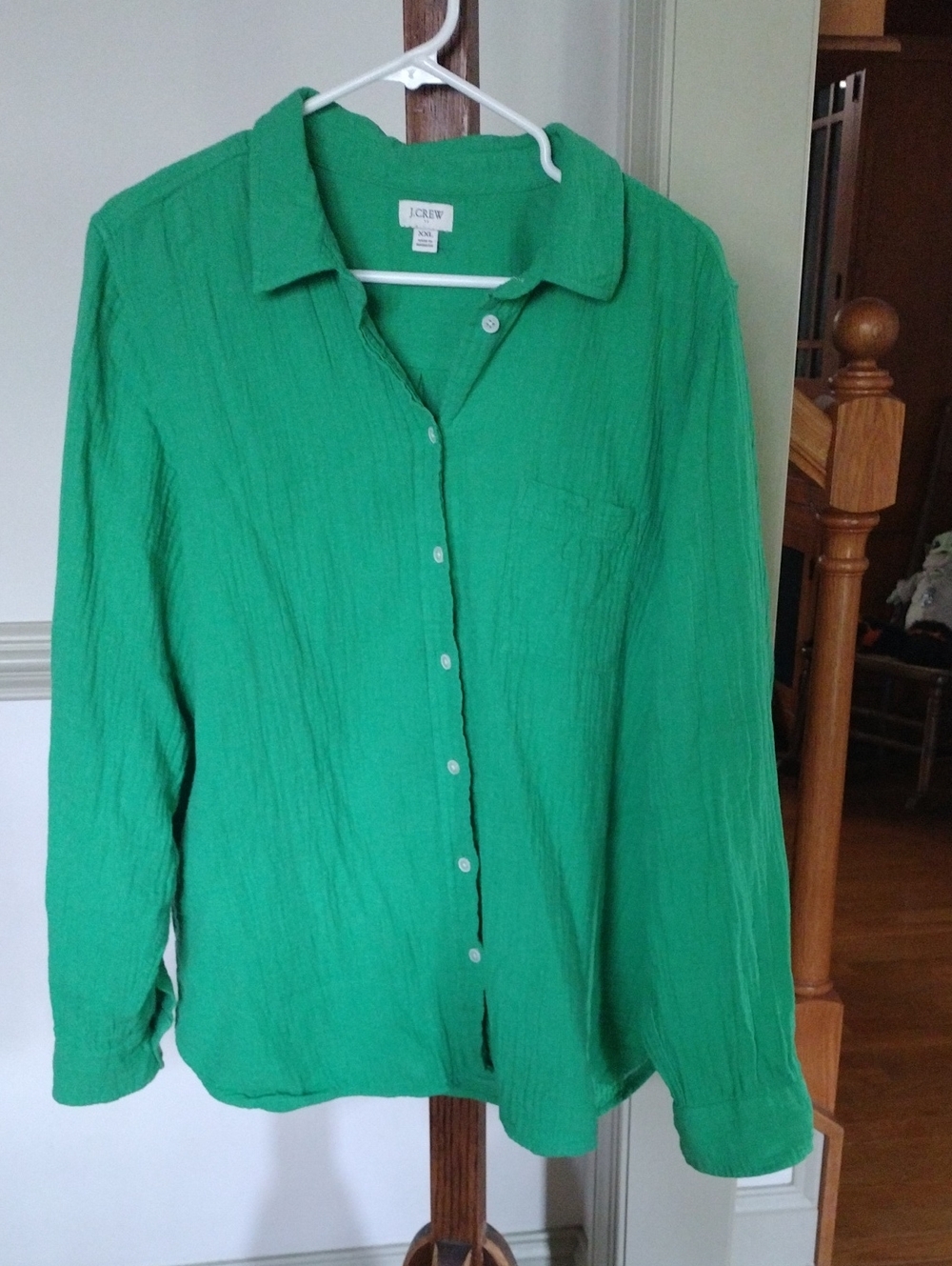J. Crew Women's Bright Grass Green Cotton Gauze Long-Sleeve Button-Down Shirt
